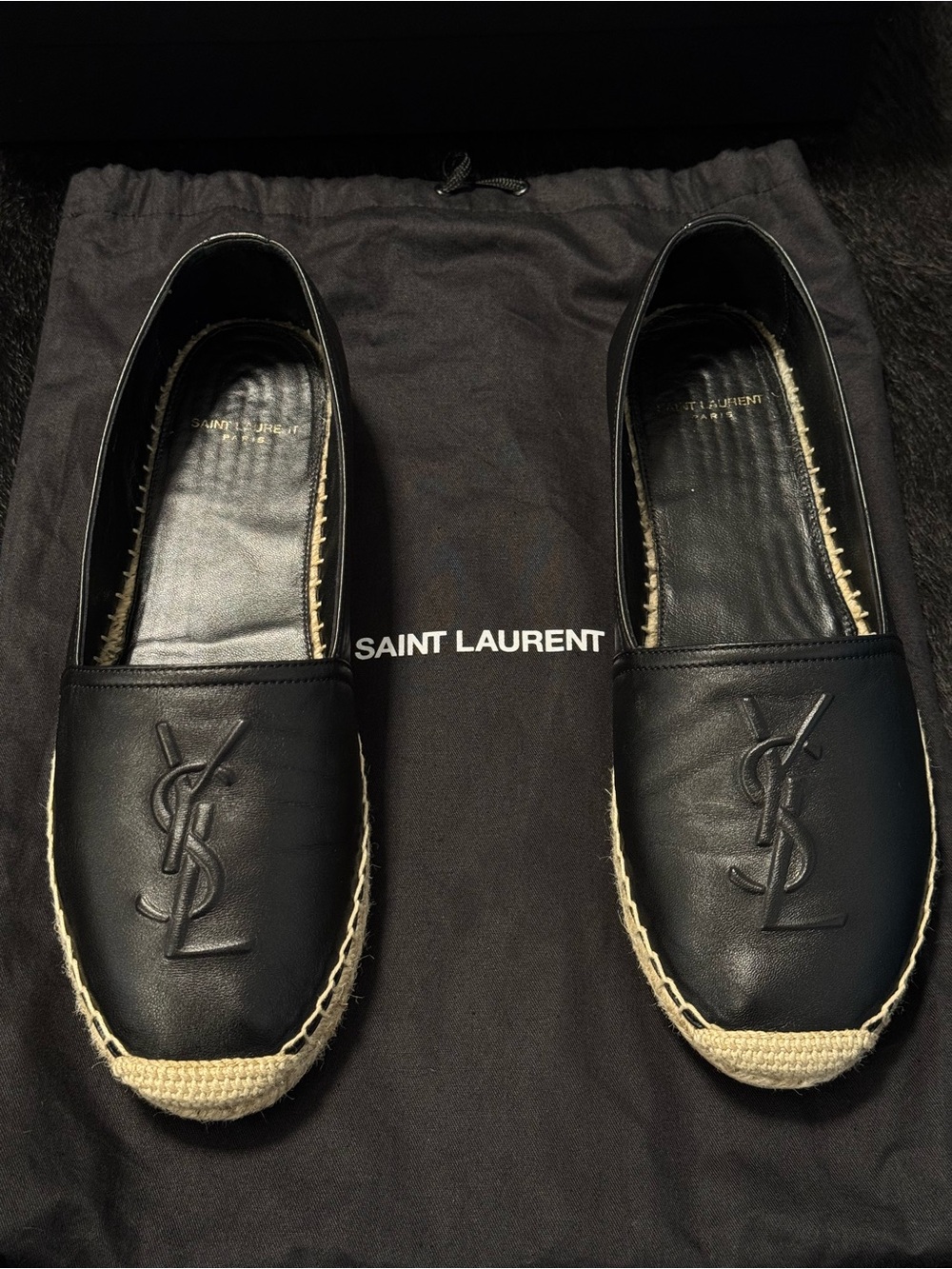 SAINT LAURENT Cassandre Logo-Embossed Leather Espadrilles